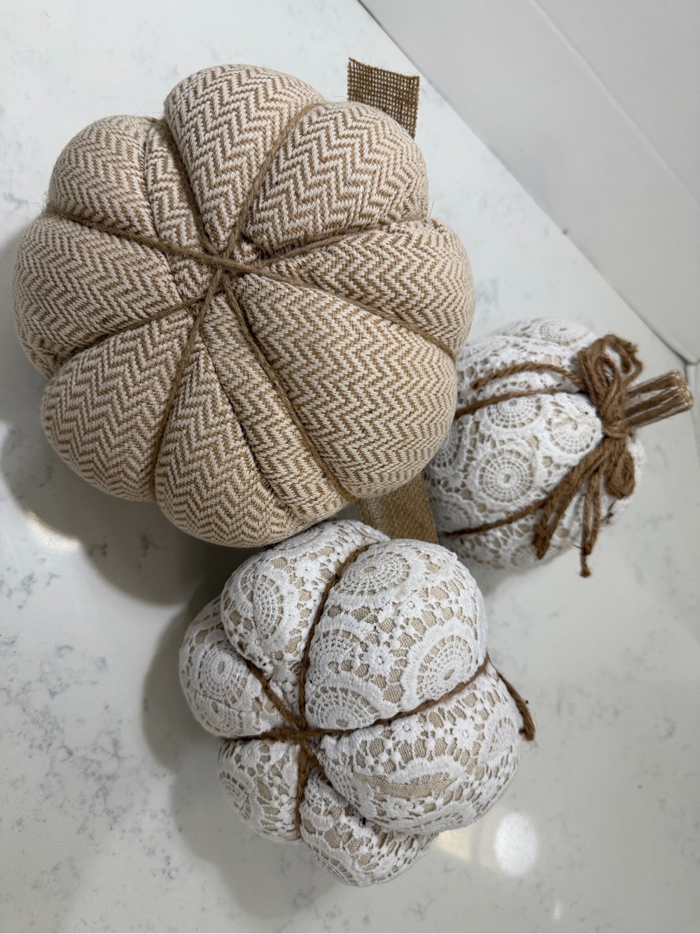 Neutral Lace and Burlap Decorative Pumpkins - Set of 3 - Picture 7 of 13
